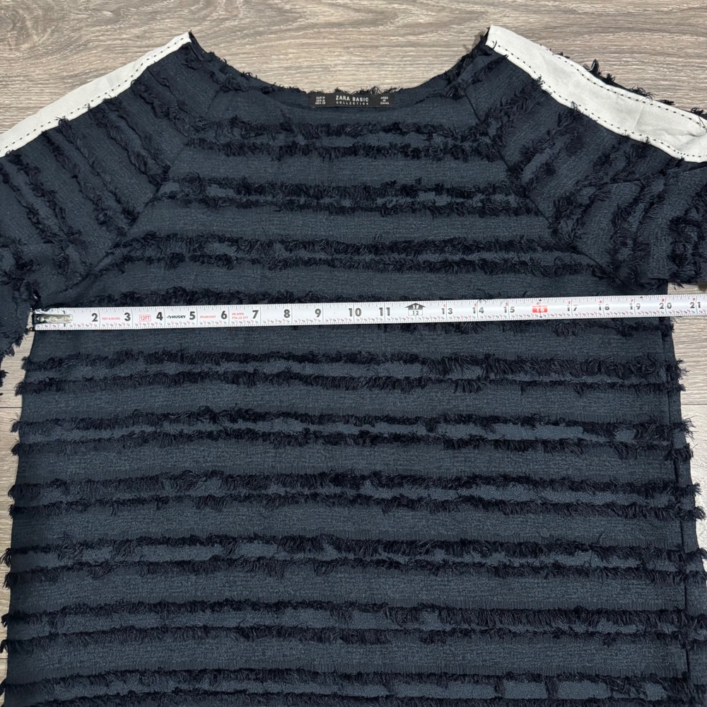 ZARA BASIC Black Textured Fringe Border White Sid… - image 7